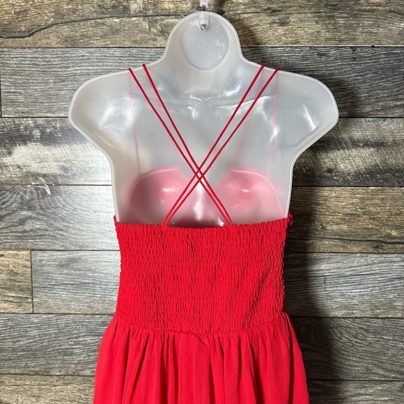 Love Fire Red Spaghetti Strap Fit & Flare Mini Dress Smocked Women’s Medium - Picture 8 of 11